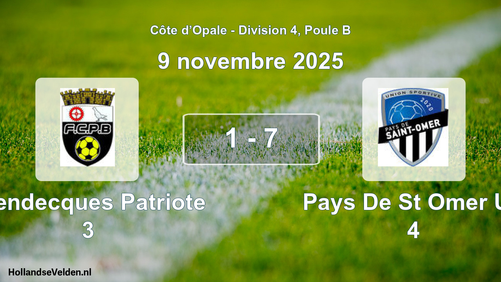 Gespeelde wedstrijd: Blendecques Patriote 3 - Pays De St Omer US 4 1 - 7 (9 november 2025)