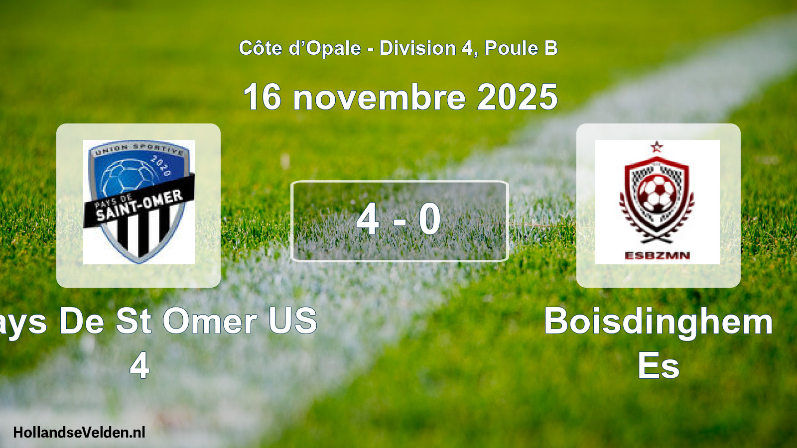 Match joué: Pays De St Omer US 4 - Boisdinghem Es 4 - 0 (16 novembre 2025)