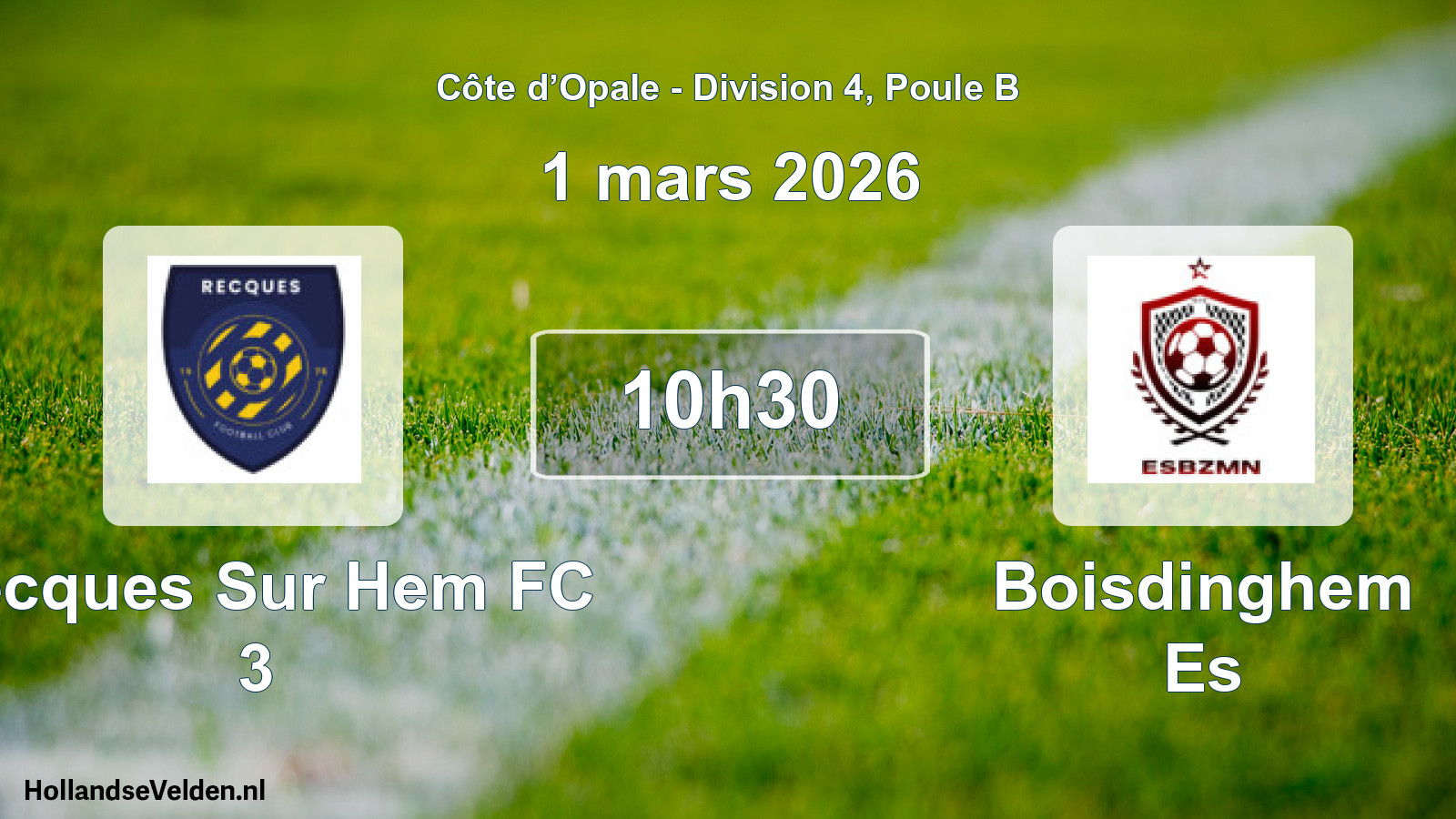 Geplande wedstrijd: Recques Sur Hem FC 3 - Boisdinghem Es (1 maart 2026)