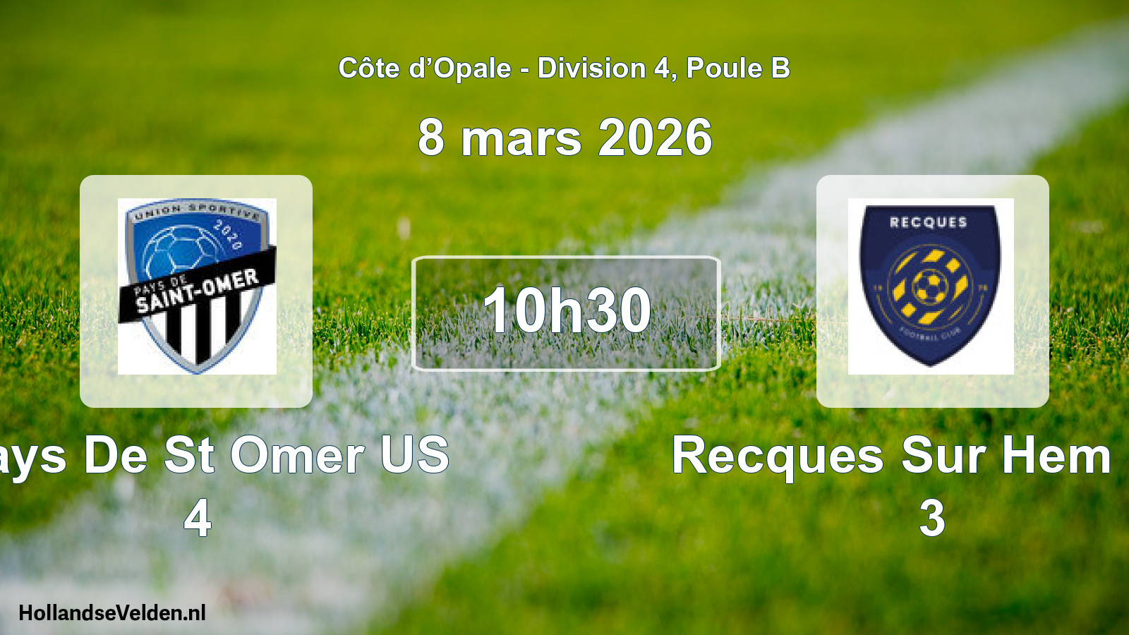Match programmé: Pays De St Omer US 4 - Recques Sur Hem FC 3 (8 mars 2026)