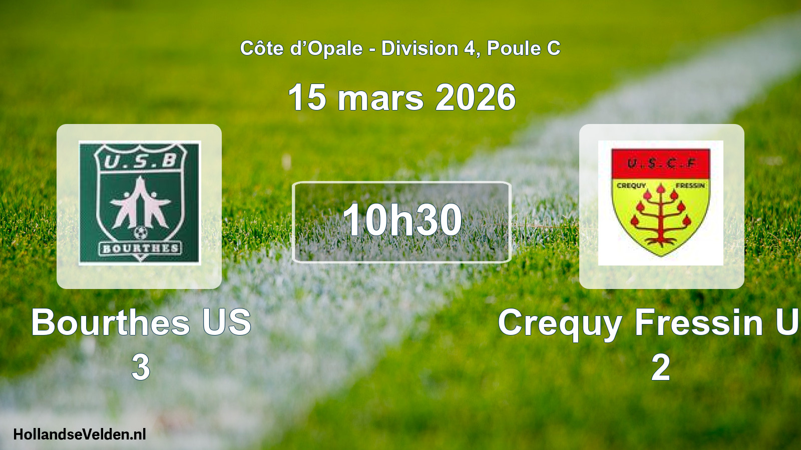 Match programmé: Bourthes US 3 - Crequy Fressin US 2 (15 mars 2026)