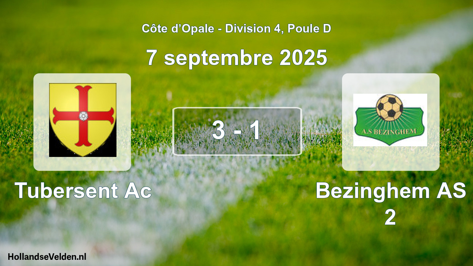 Match joué: Tubersent Ac - Bezinghem AS 2 3 - 1 (7 septembre 2025)