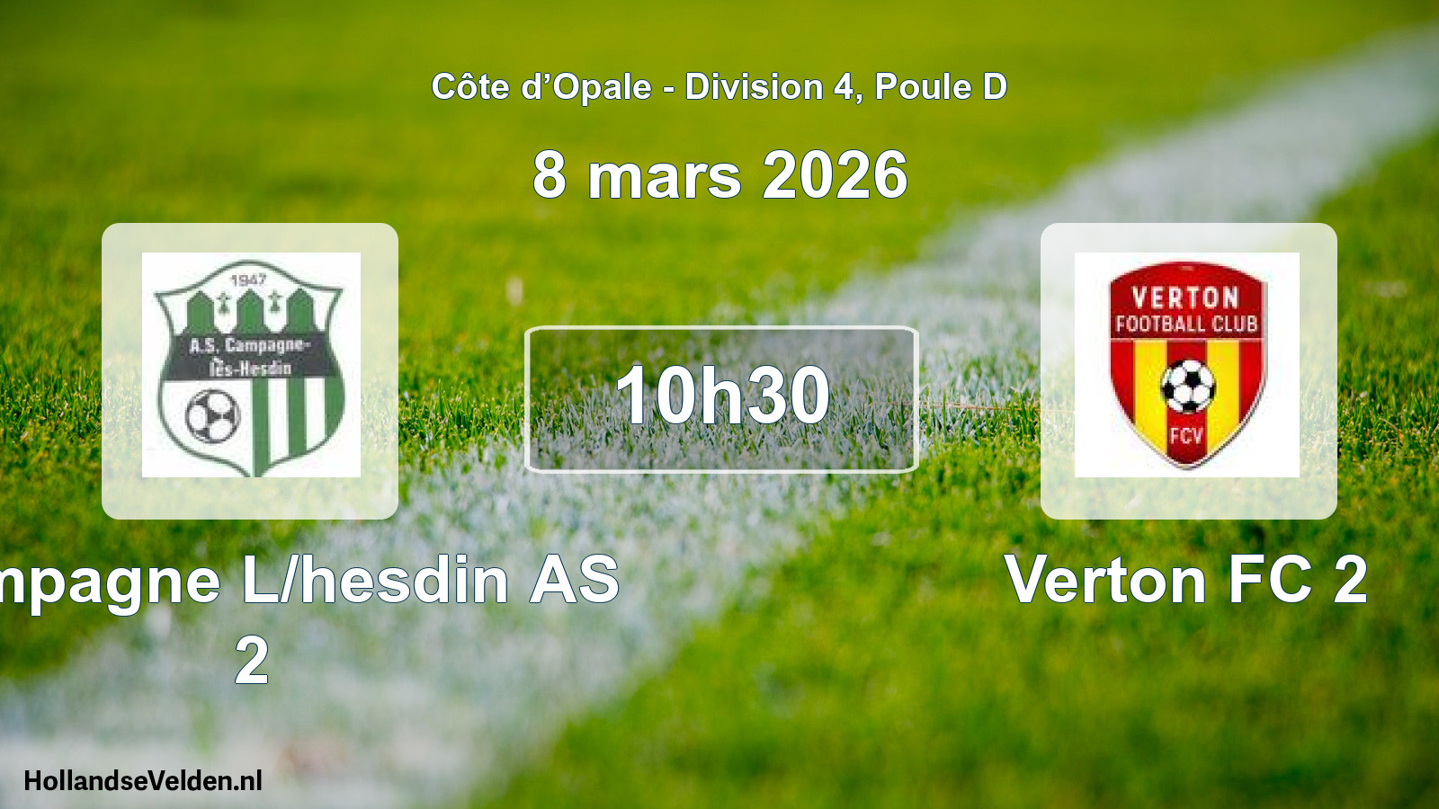 Match programmé: Campagne L/hesdin AS 2 - Verton FC 2 (8 mars 2026)