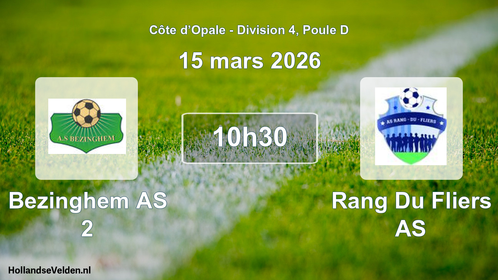 Match programmé: Bezinghem AS 2 - Rang Du Fliers AS (15 mars 2026)