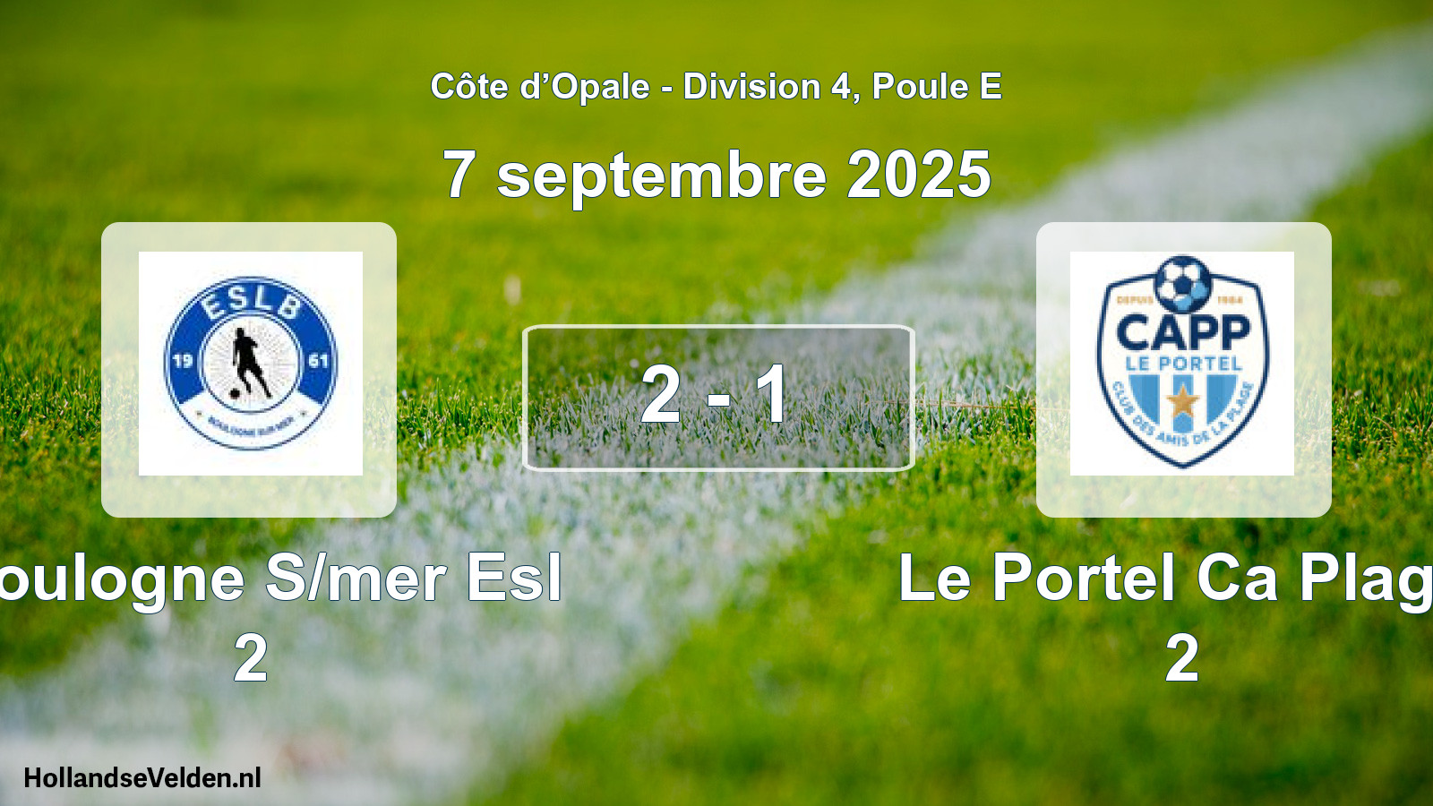 Match joué: Boulogne S/mer Esl 2 - Le Portel Ca Plage 2 2 - 1 (7 septembre 2025)