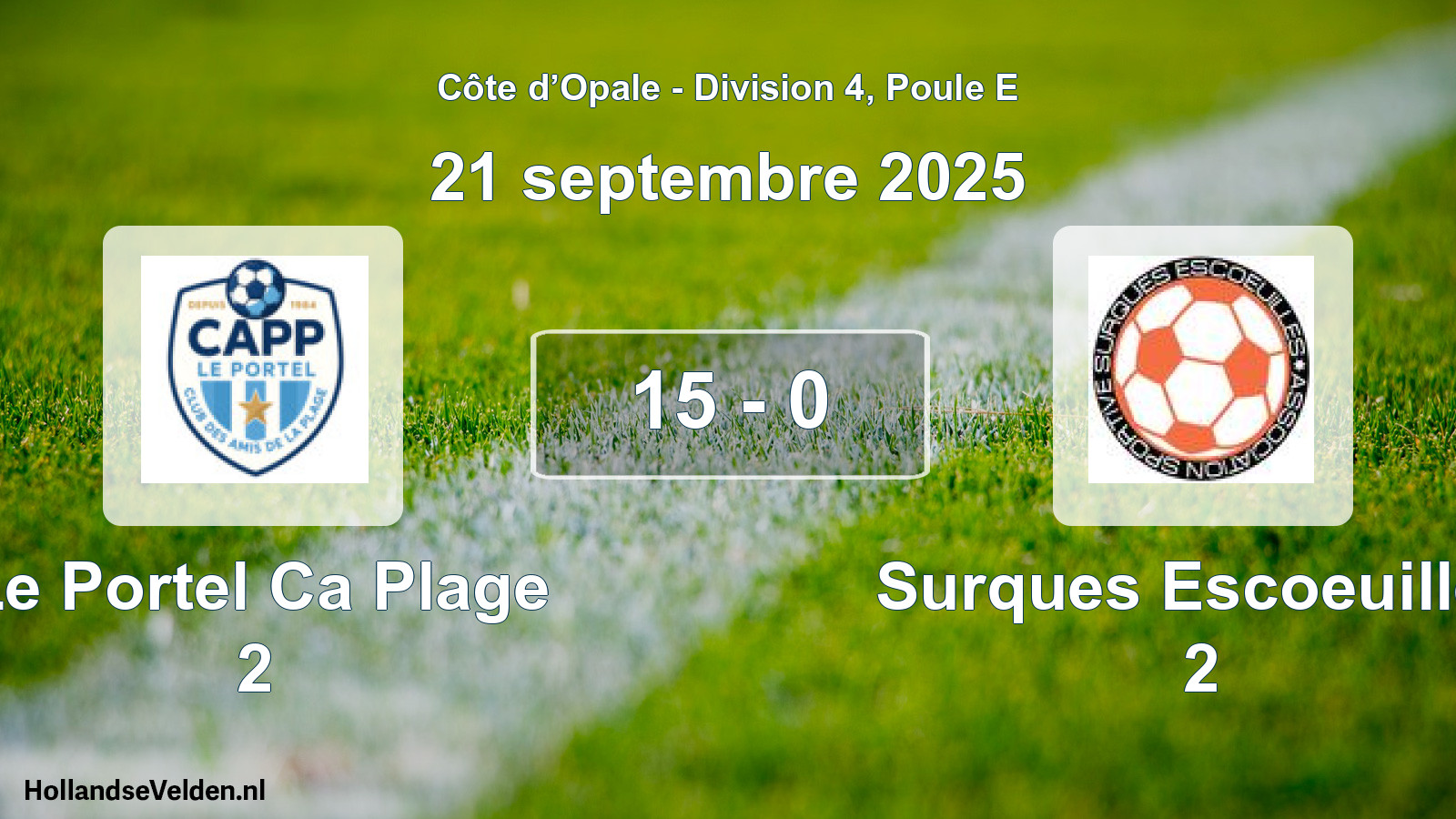 Total number of matches played: Le Portel Ca Plage 2 - Surques Escoeuilles 2 15 - 0 (21 September 2025)