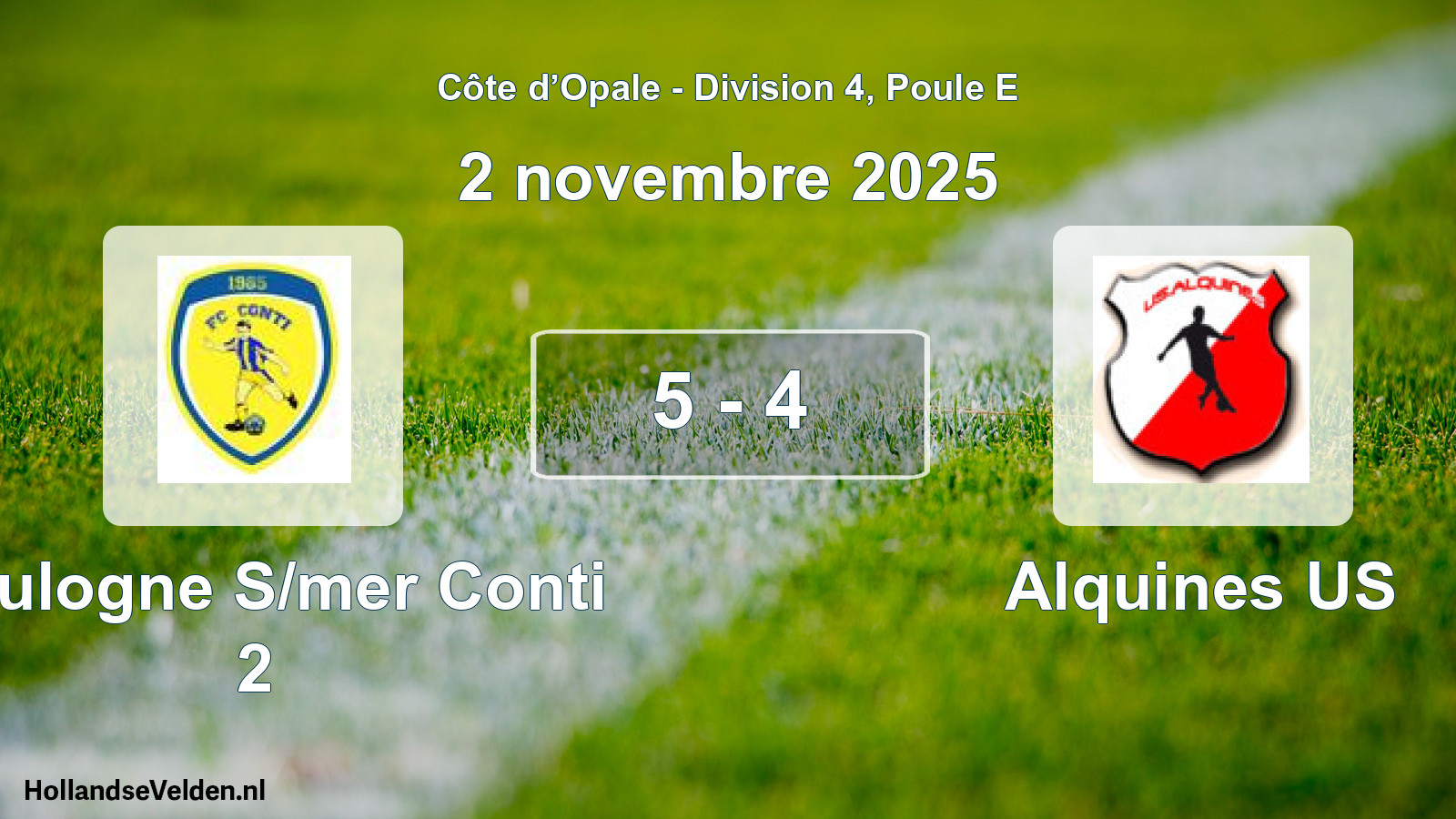 Gespeelde wedstrijd: Boulogne S/mer Conti 2 - Alquines US 5 - 4 (2 november 2025)
