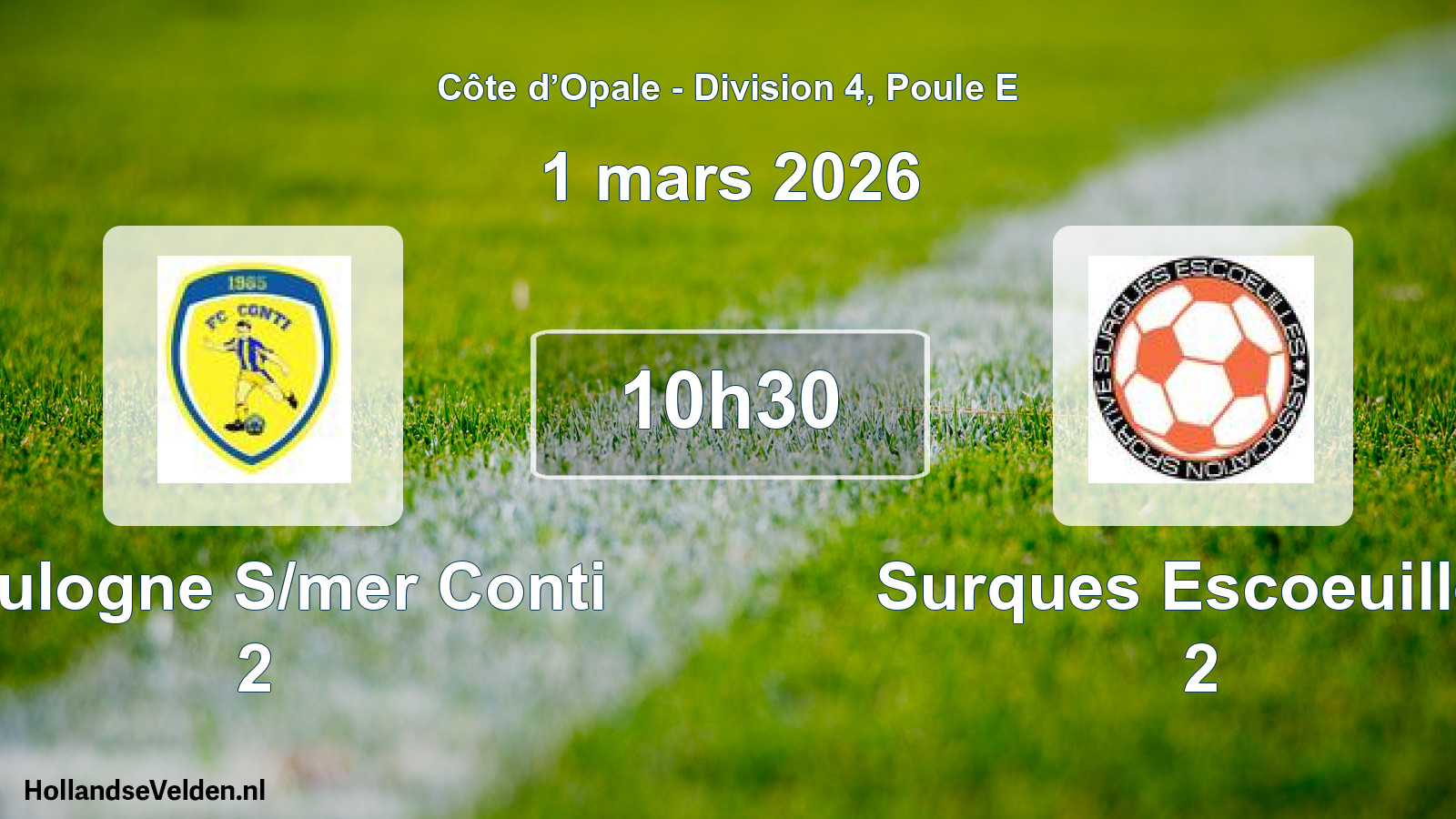 Match programmé: Boulogne S/mer Conti 2 - Surques Escoeuilles 2 (1 mars 2026)
