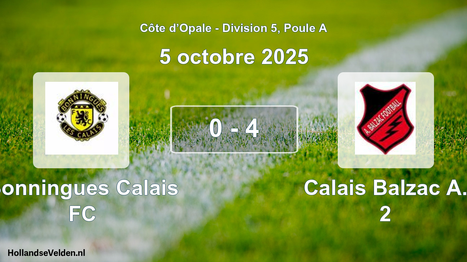 Match joué: Bonningues Calais FC - Calais Balzac A. 2 0 - 4 (5 octobre 2025)