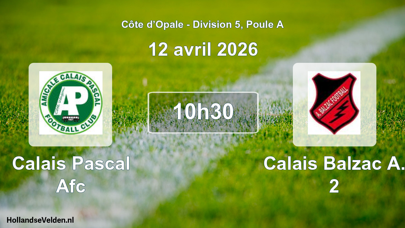 Match programmé: Calais Pascal Afc - Calais Balzac A. 2 (12 avril 2026)