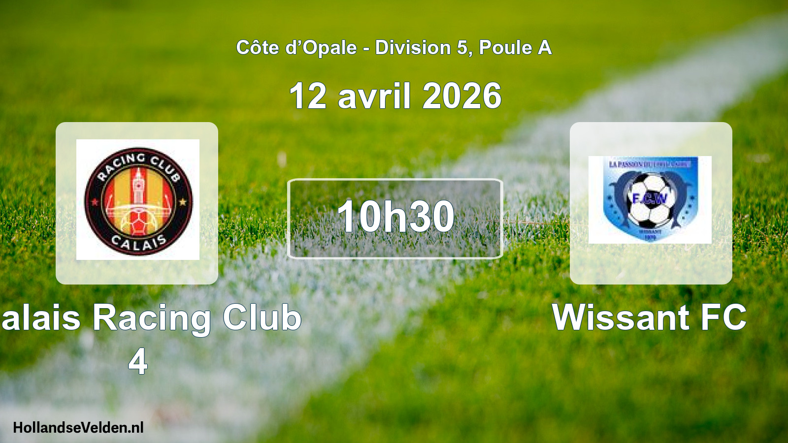 Match programmé: Calais Racing Club 4 - Wissant FC (12 avril 2026)