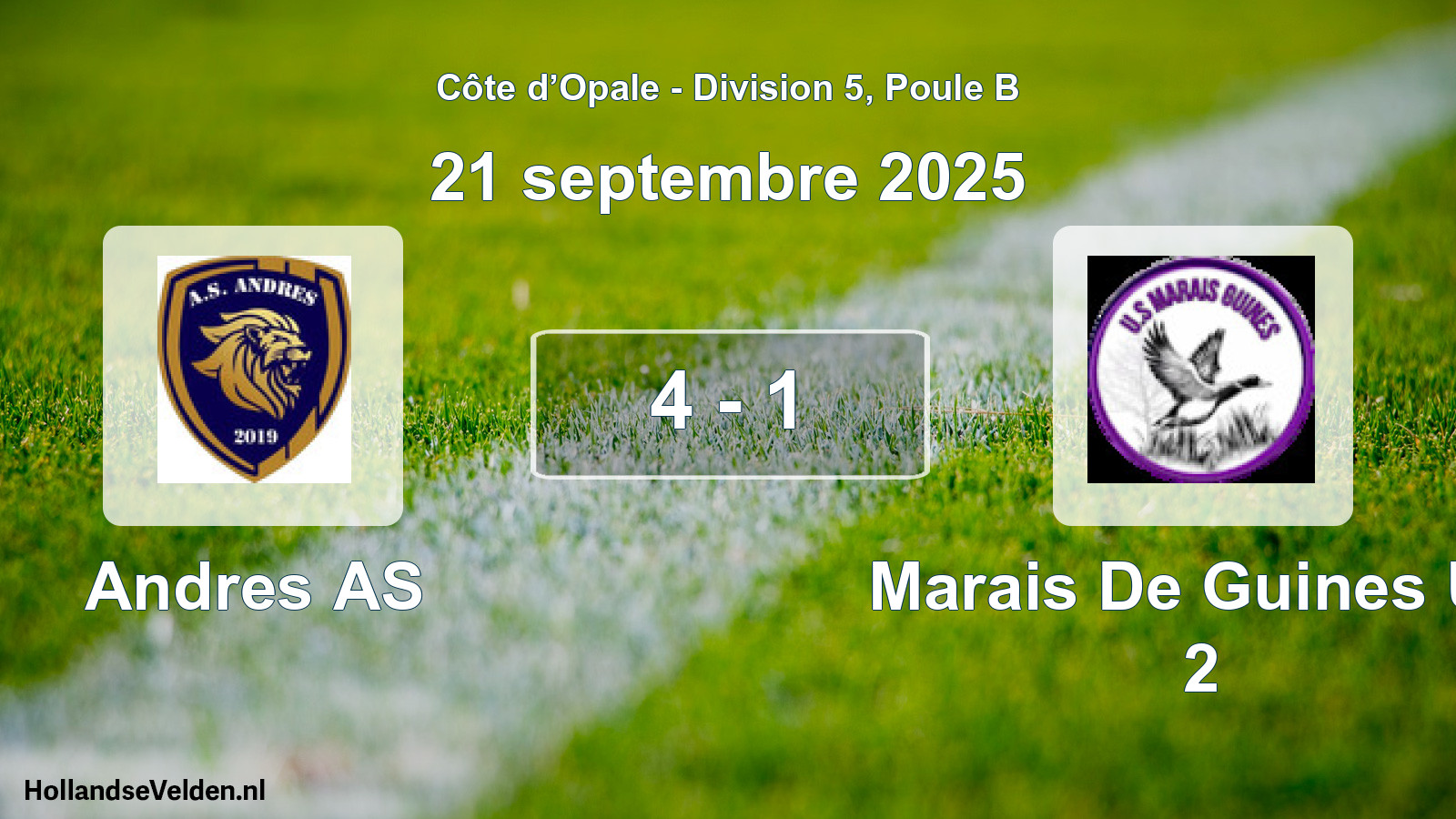 Match joué: Andres AS - Marais De Guines US 2 4 - 1 (21 septembre 2025)