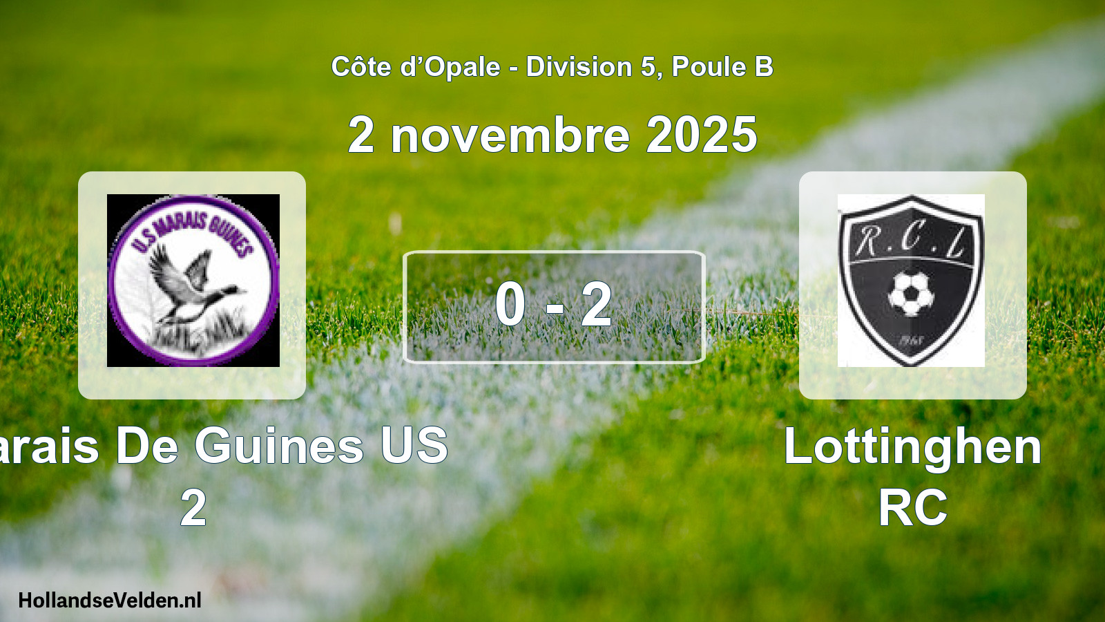 Total number of matches played: Marais De Guines US 2 - Lottinghen RC 0 - 2 (2 November 2025)