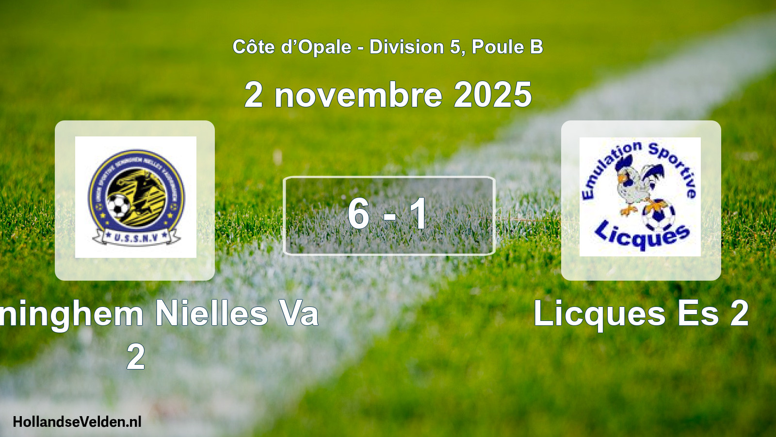 Match joué: Seninghem Nielles Va 2 - Licques Es 2 6 - 1 (2 novembre 2025)