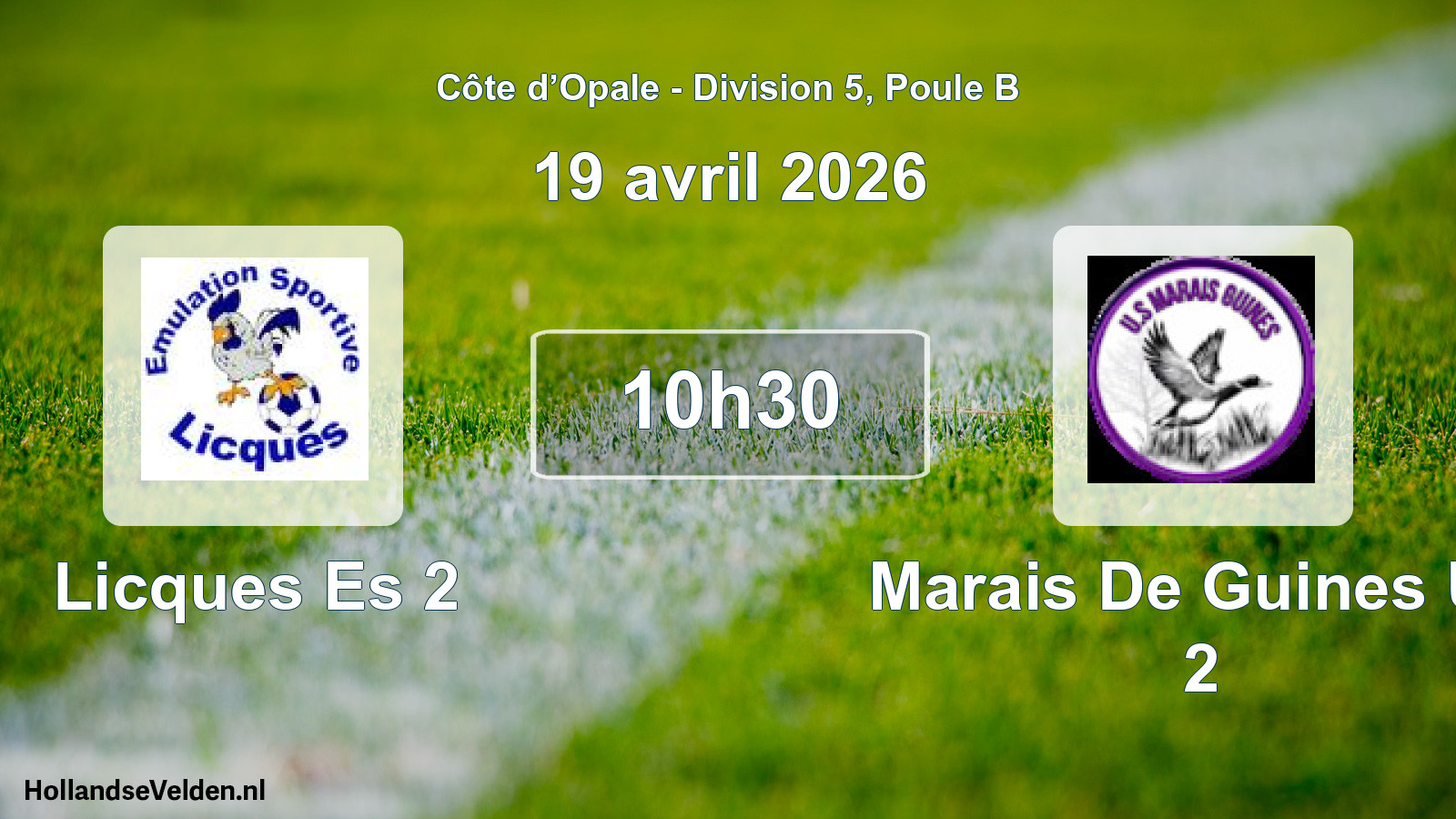 Match programmé: Licques Es 2 - Marais De Guines US 2 (19 avril 2026)