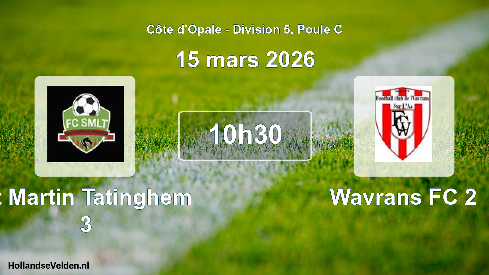 Match programmé: St Martin Tatinghem 3 - Wavrans FC 2 (15 mars 2026)