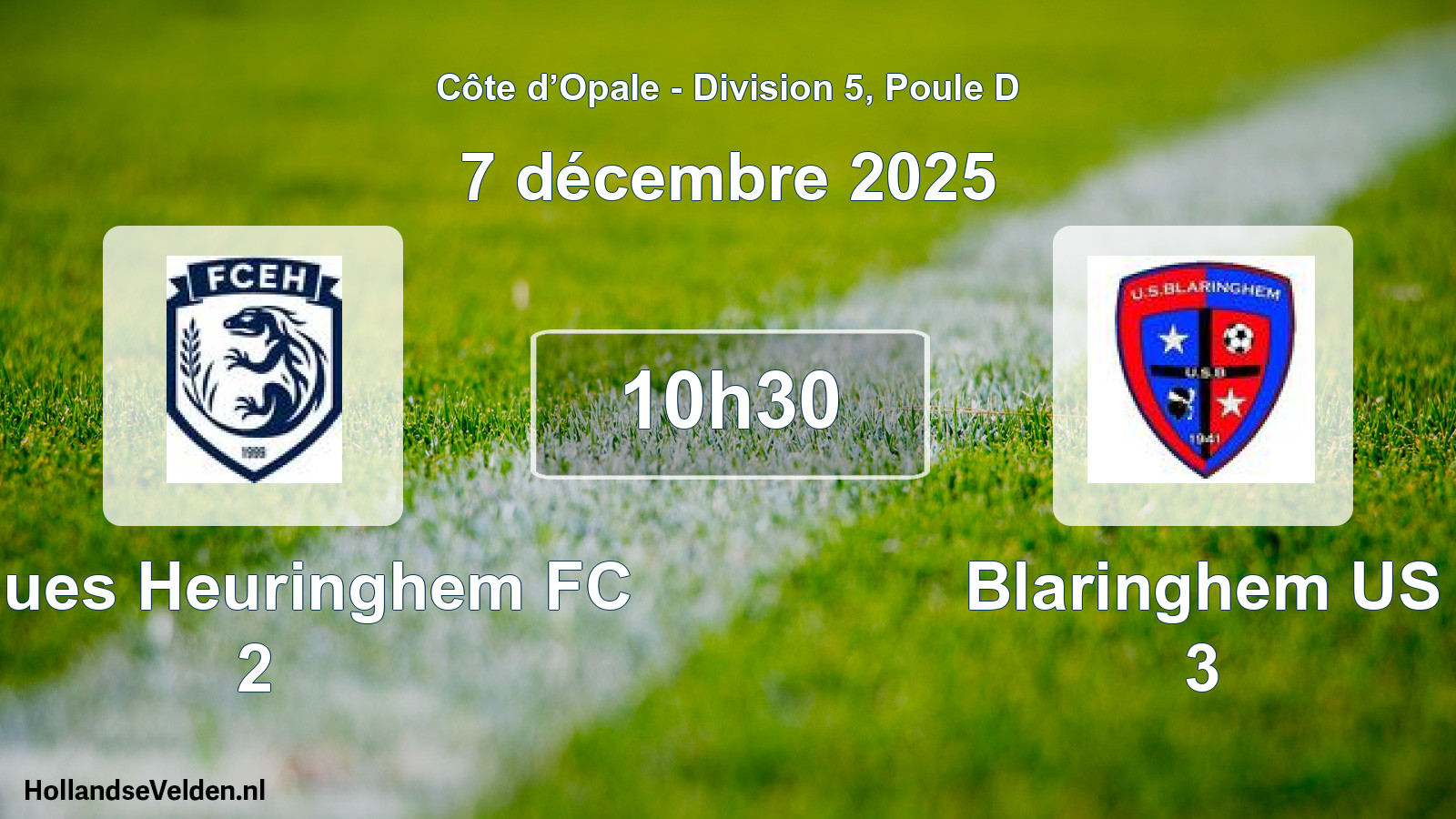 Match programmé: Ecques Heuringhem FC 2 - Blaringhem US 3 (7 décembre 2025)