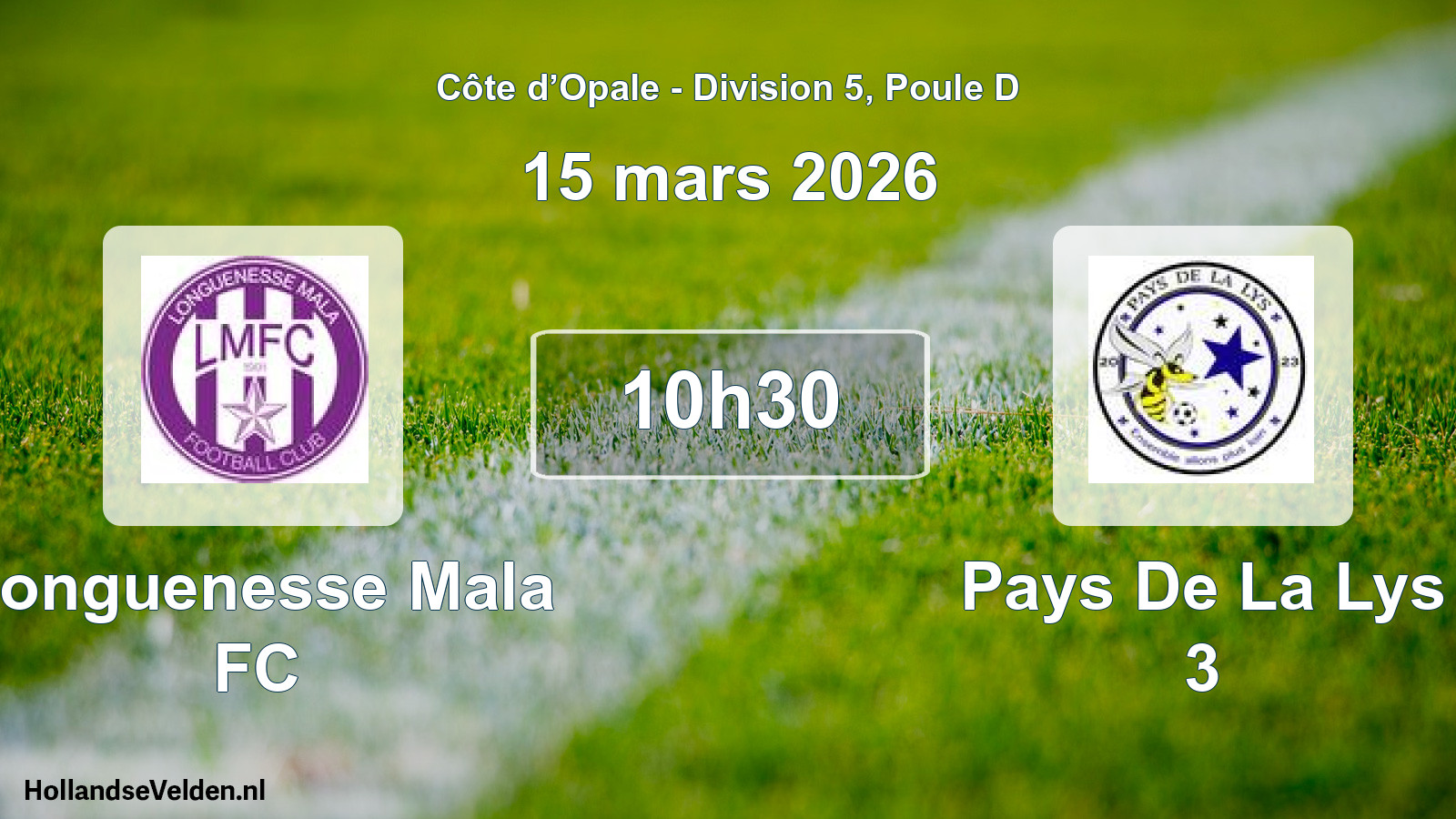 Match programmé: Longuenesse Mala FC - Pays De La Lys 3 (15 mars 2026)