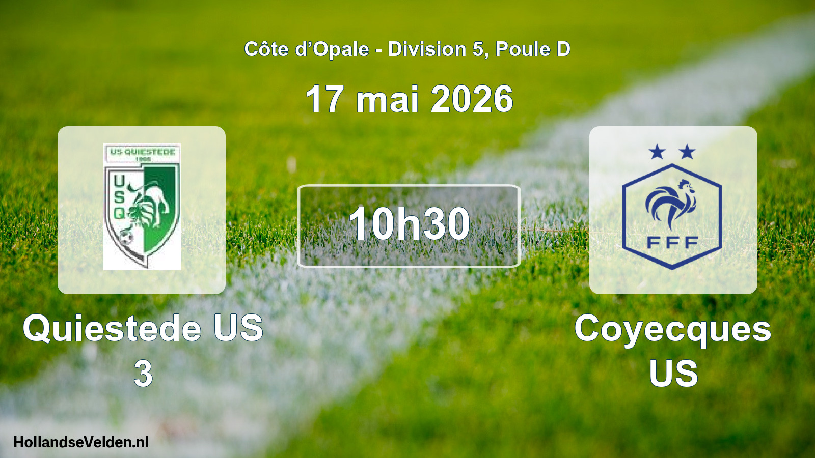 Match programmé: Quiestede US 3 - Coyecques US (17 mai 2026)