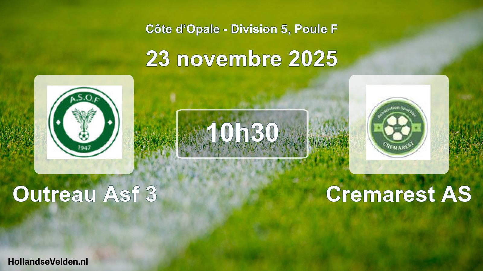 Match programmé: Outreau Asf 3 - Cremarest AS (23 novembre 2025)