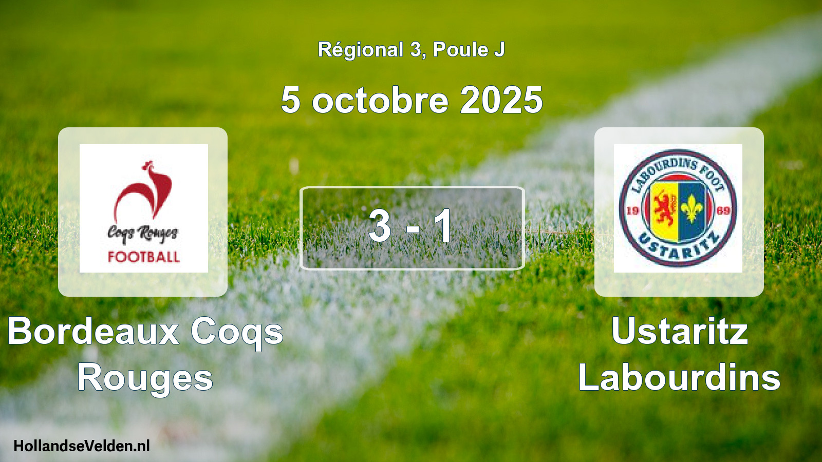 Gespeelde wedstrijd: Bordeaux Coqs Rouges - Ustaritz Labourdins 3 - 1 (5 octobre 2025)