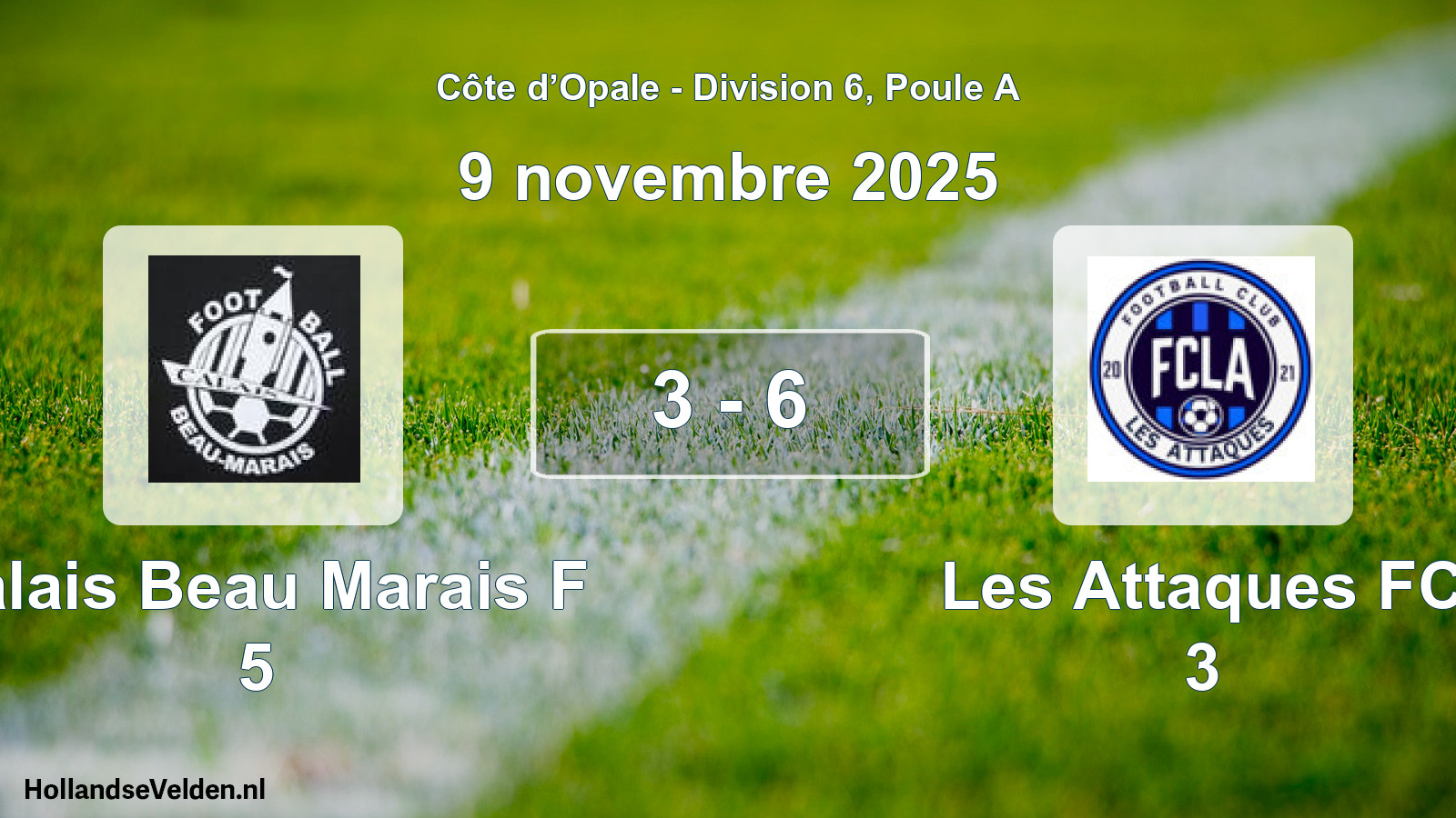 Gespeelde wedstrijd: Calais Beau Marais F 5 - Les Attaques FC 3 3 - 6 (9 november 2025)