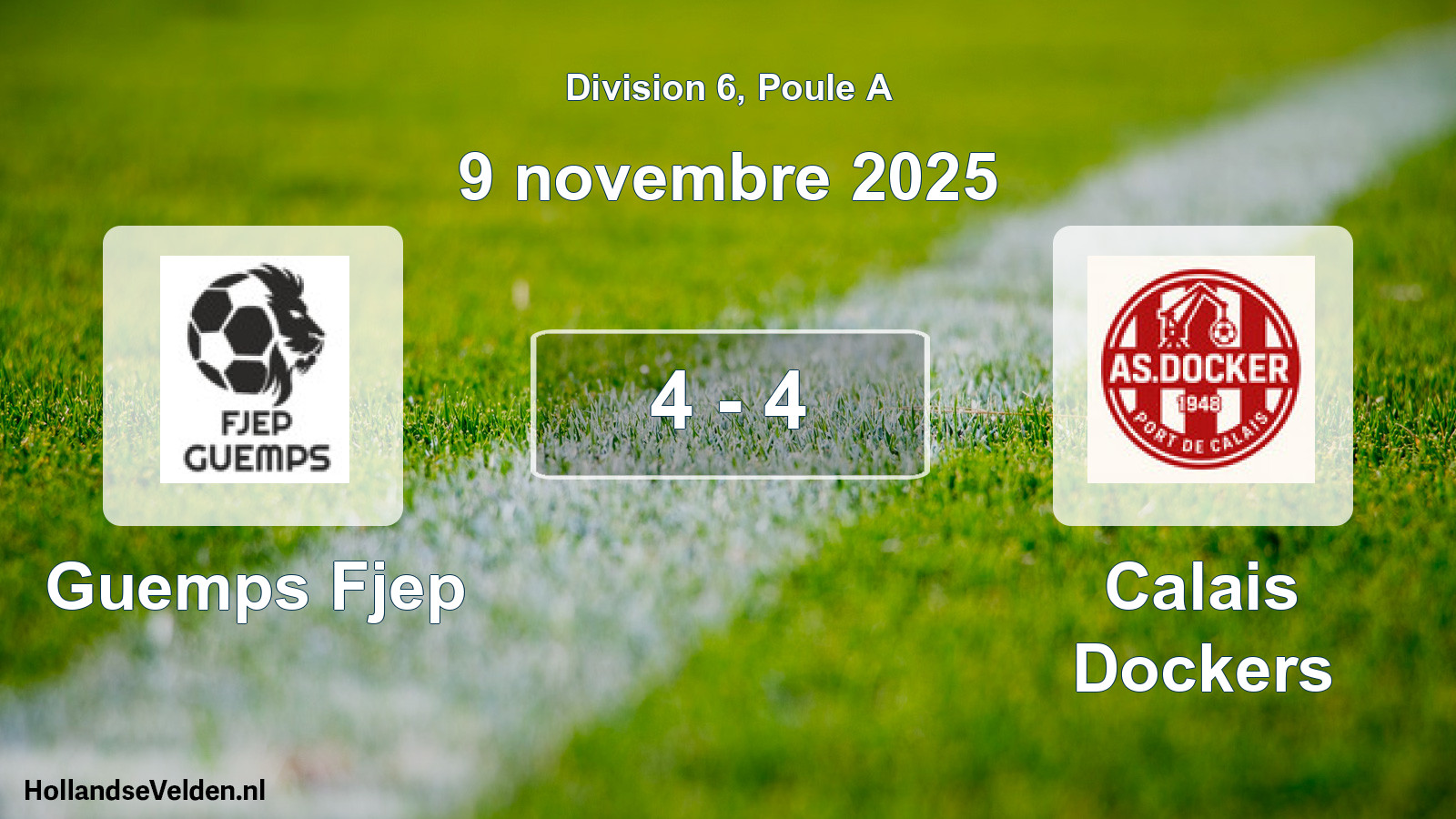 Match joué: Guemps Fjep - Calais Dockers 4 - 4 (9 novembre 2025)
