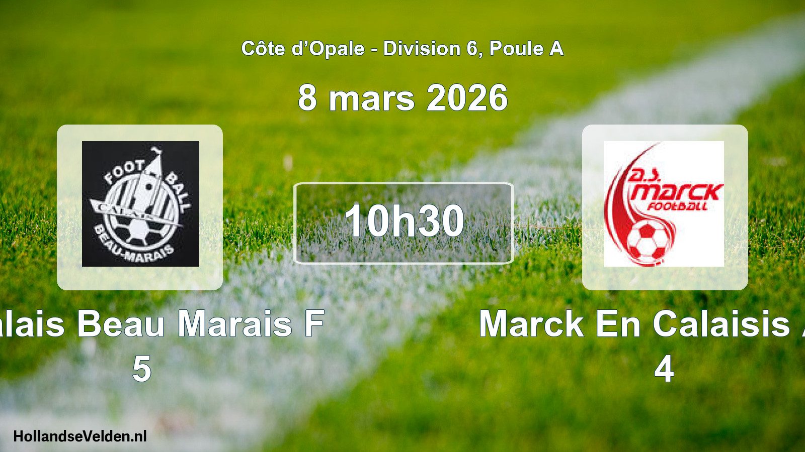 Match programmé: Calais Beau Marais F 5 - Marck En Calaisis AS 4 (8 mars 2026)