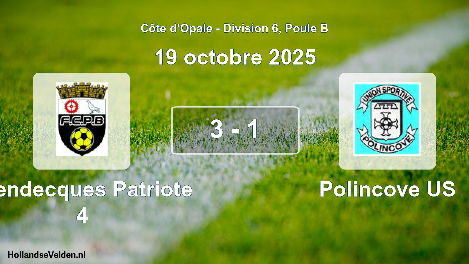 Match joué: Blendecques Patriote 4 - Polincove US 3 - 1 (19 octobre 2025)