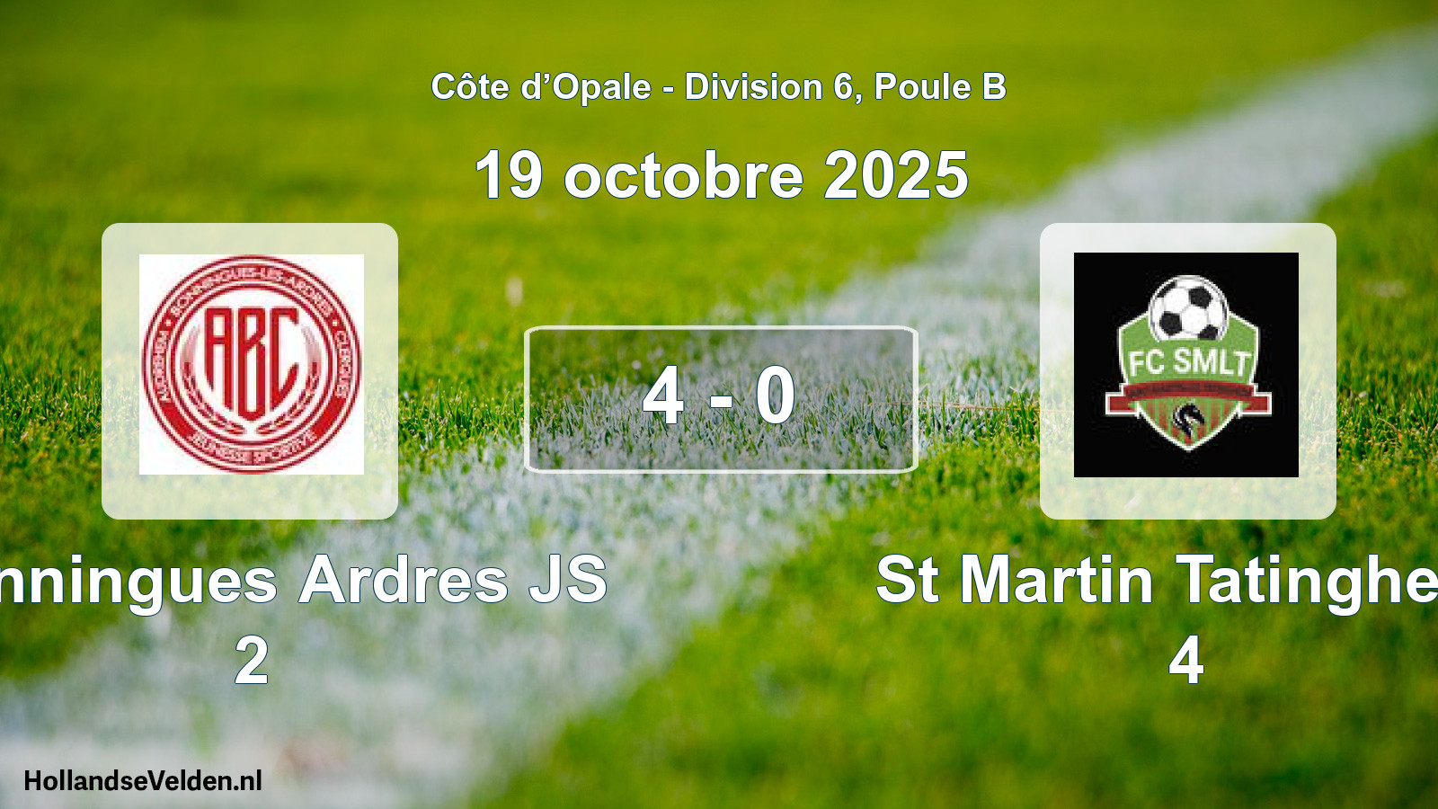Match joué: Bonningues Ardres JS 2 - St Martin Tatinghem 4 4 - 0 (19 octobre 2025)