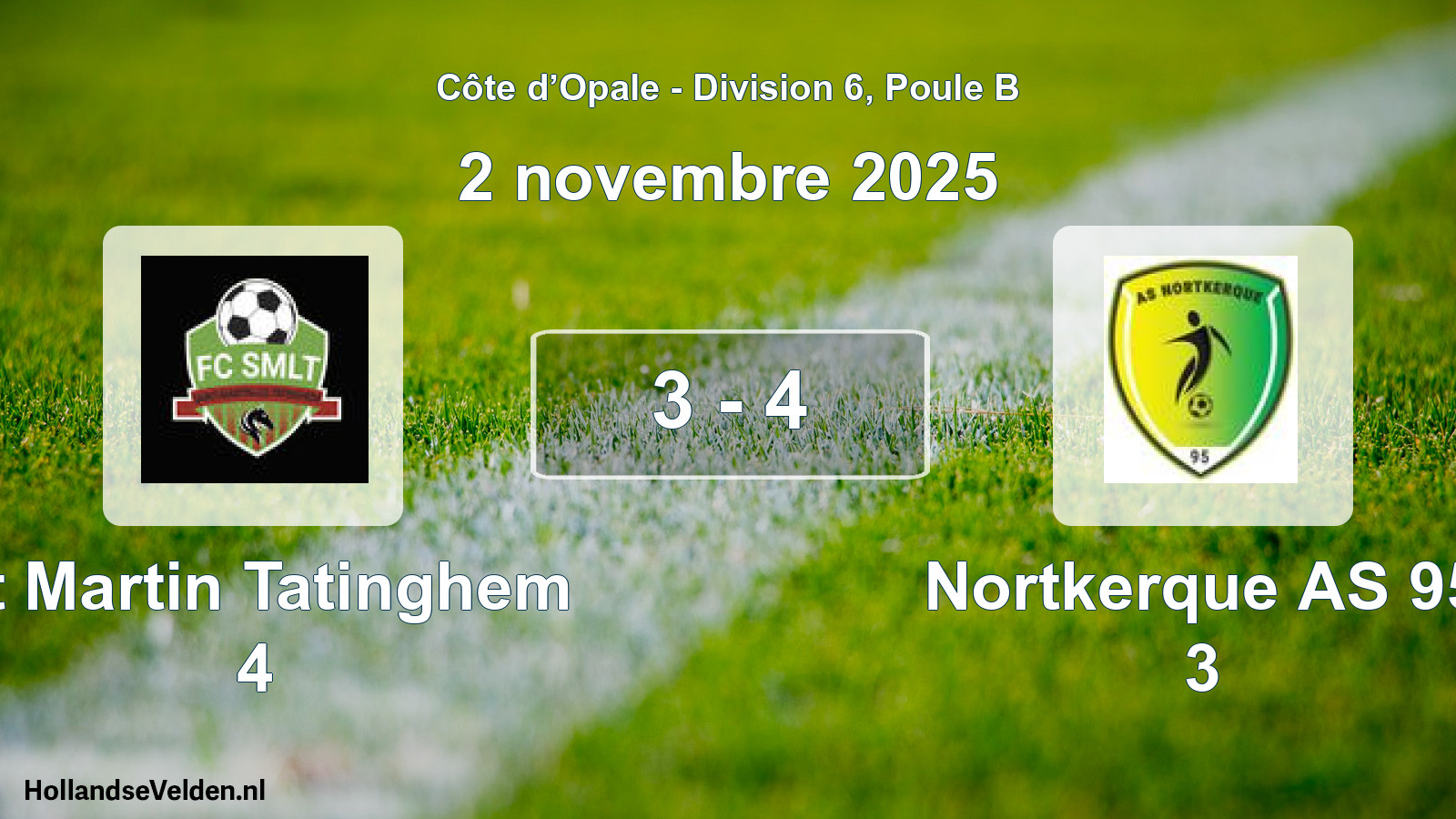 Match joué: St Martin Tatinghem 4 - Nortkerque AS 95 3 3 - 4 (2 novembre 2025)