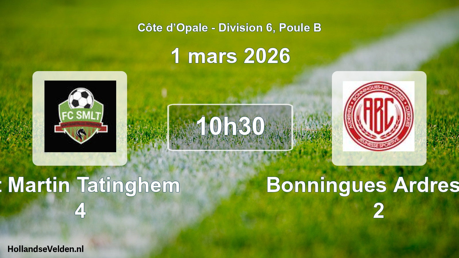 Match programmé: St Martin Tatinghem 4 - Bonningues Ardres JS 2 (1 mars 2026)