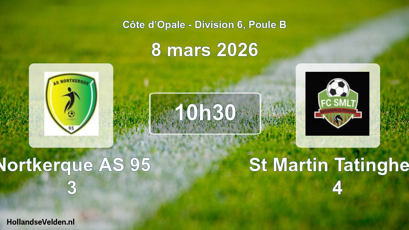 Match programmé: Nortkerque AS 95 3 - St Martin Tatinghem 4 (8 mars 2026)