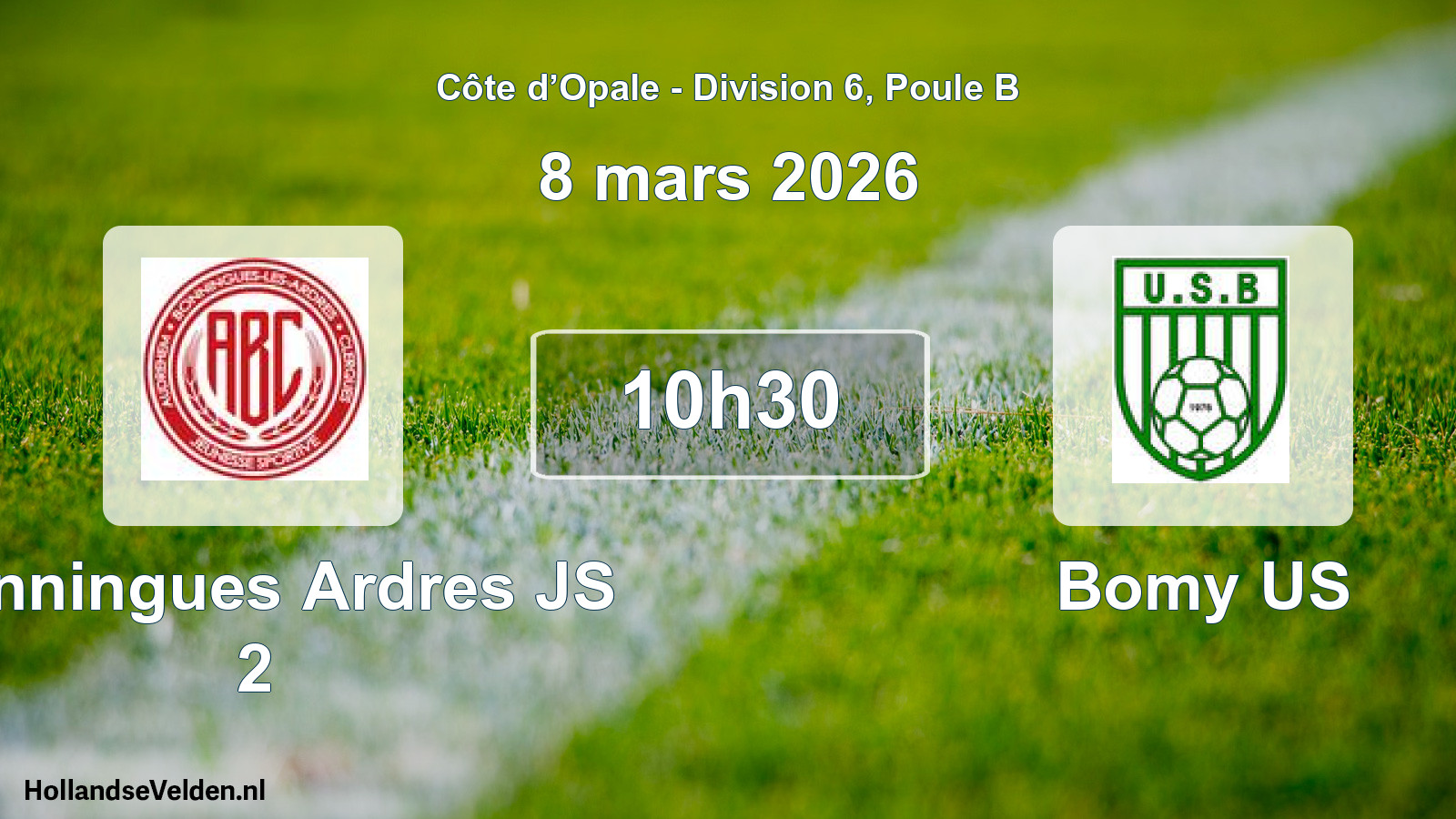 Match programmé: Bonningues Ardres JS 2 - Bomy US (8 mars 2026)