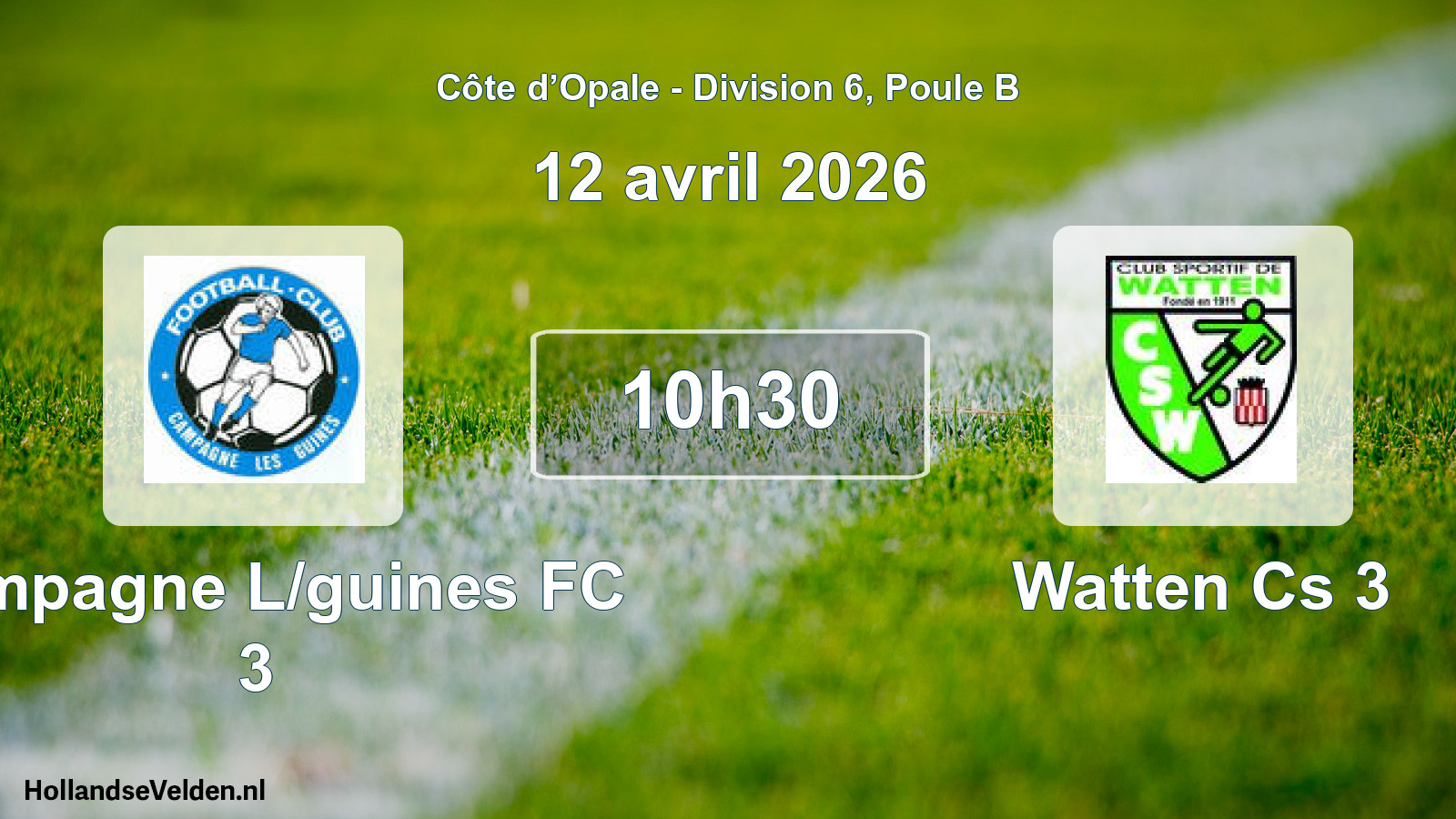 Match programmé: Campagne L/guines FC 3 - Watten Cs 3 (12 avril 2026)