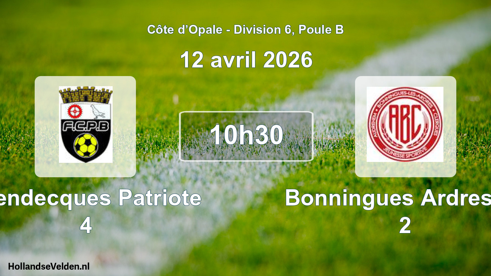 Match programmé: Blendecques Patriote 4 - Bonningues Ardres JS 2 (12 avril 2026)
