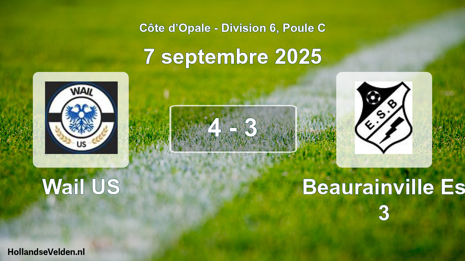 Gespeelde wedstrijd: Wail US - Beaurainville Es 3 4 - 3 (7 september 2025)