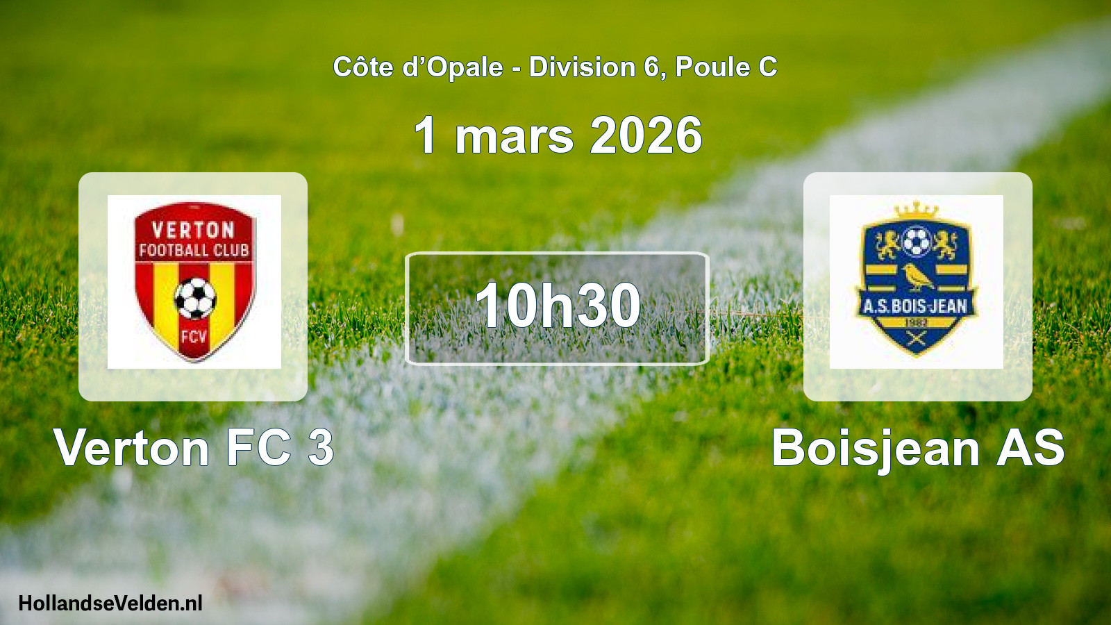 Match programmé: Verton FC 3 - Boisjean AS (1 mars 2026)