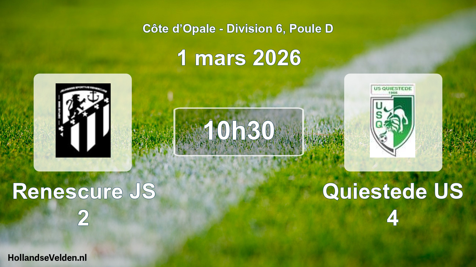 Match programmé: Renescure JS 2 - Quiestede US 4 (1 mars 2026)