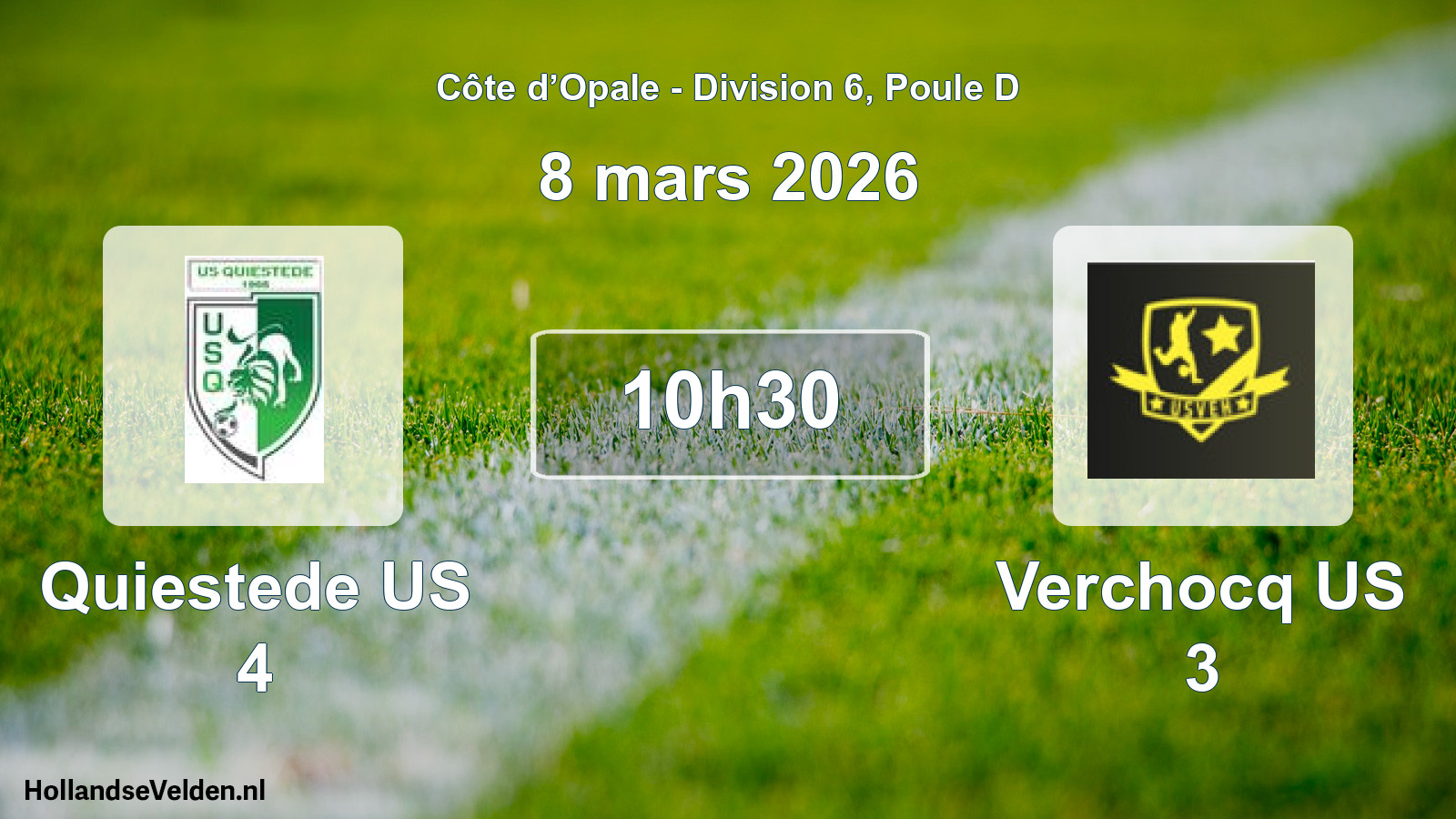 Match programmé: Quiestede US 4 - Verchocq US 3 (8 mars 2026)