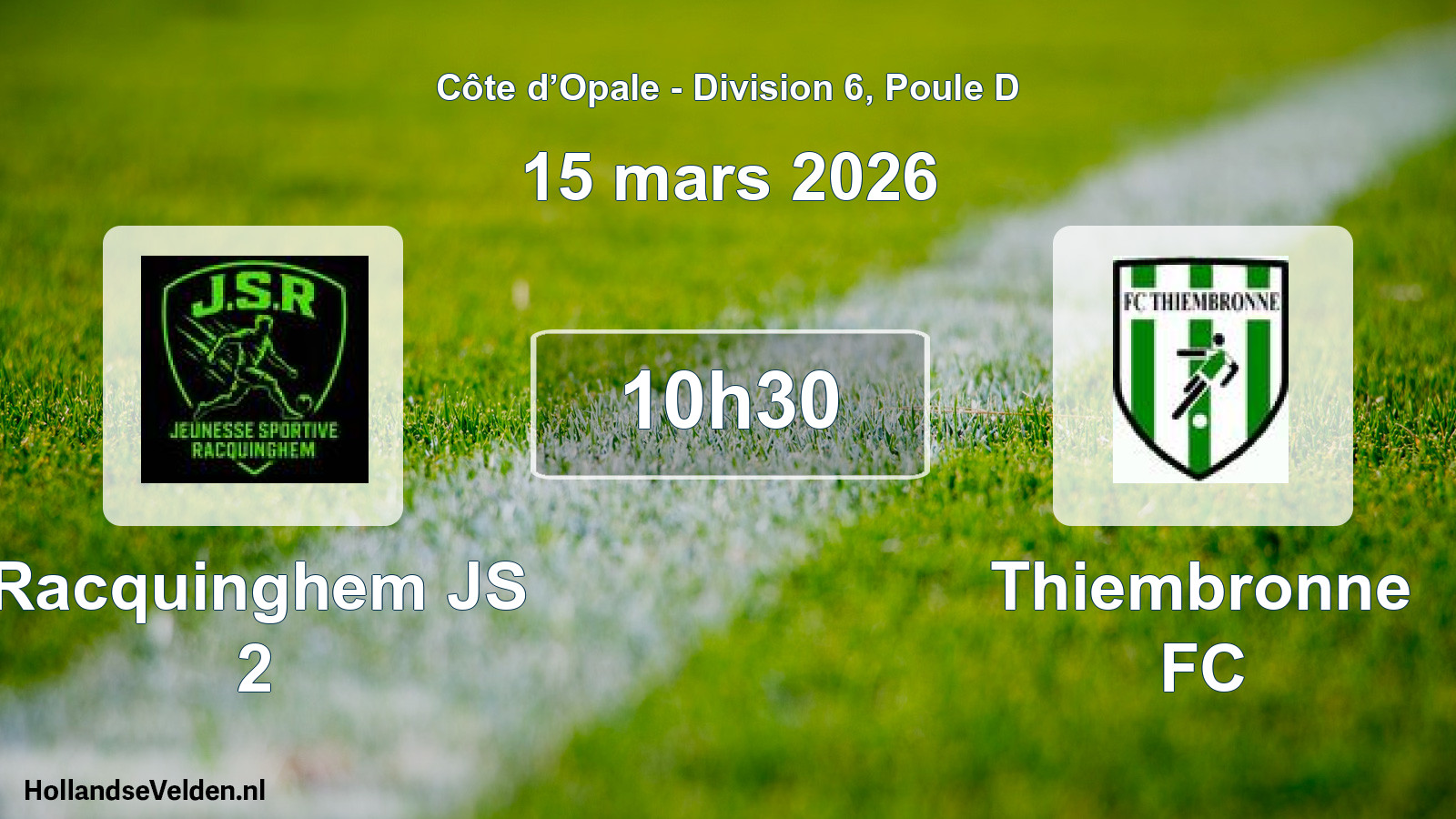 Match programmé: Racquinghem JS 2 - Thiembronne FC (15 mars 2026)