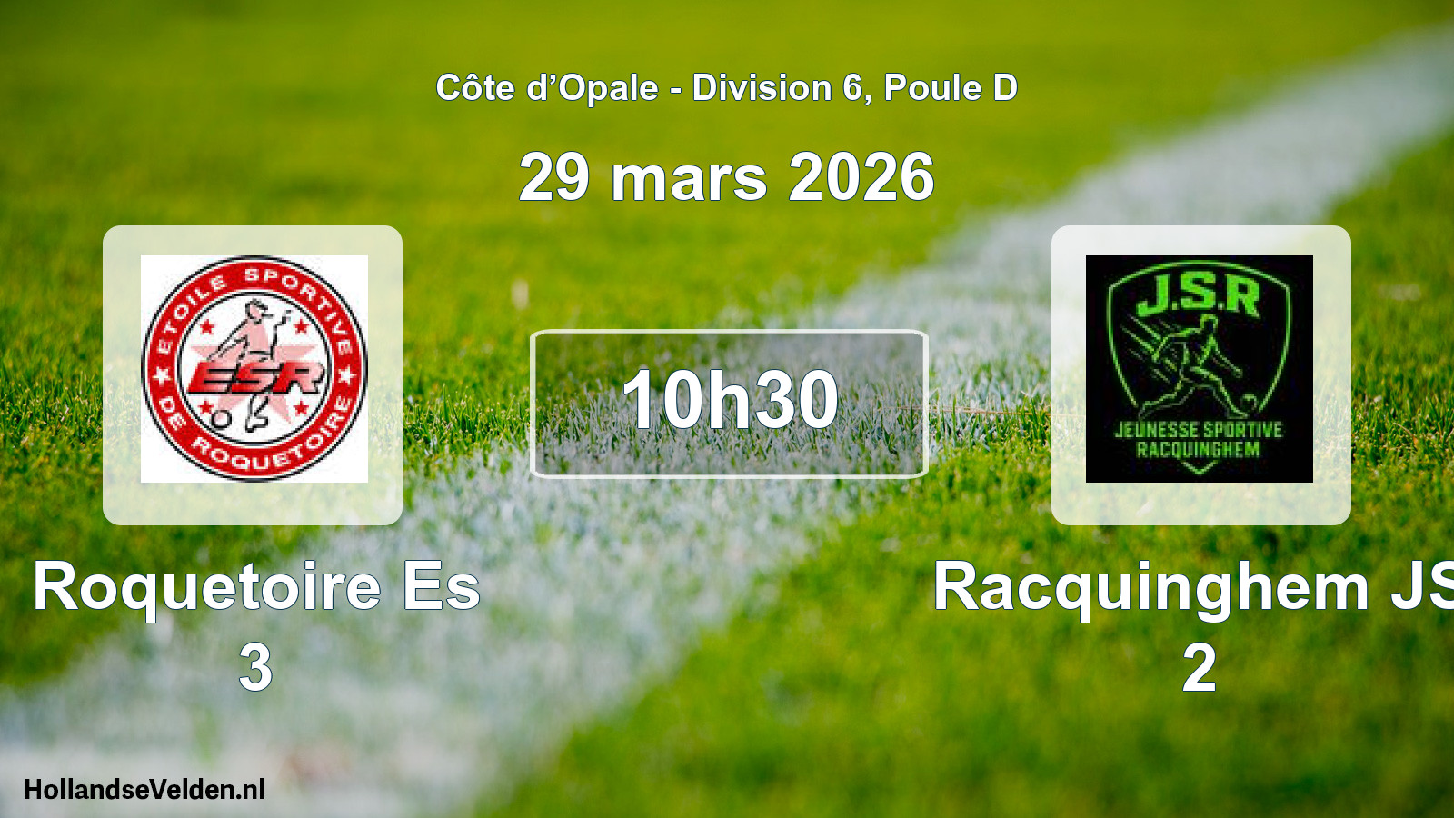 Match programmé: Roquetoire Es 3 - Racquinghem JS 2 (29 mars 2026)