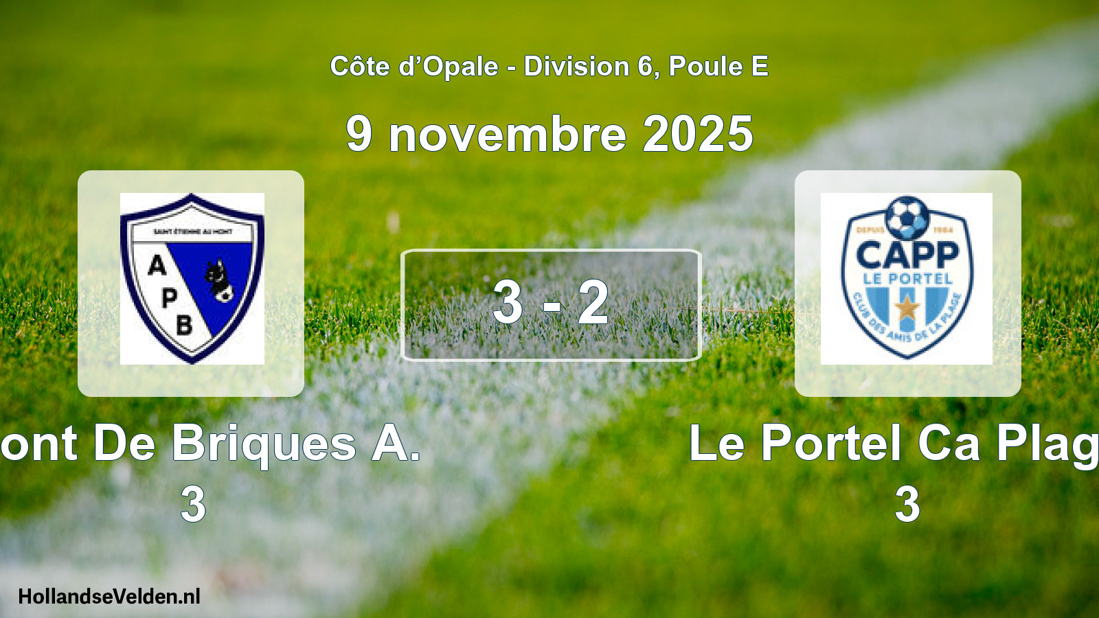 Match joué: Pont De Briques A. 3 - Le Portel Ca Plage 3 3 - 2 (9 novembre 2025)
