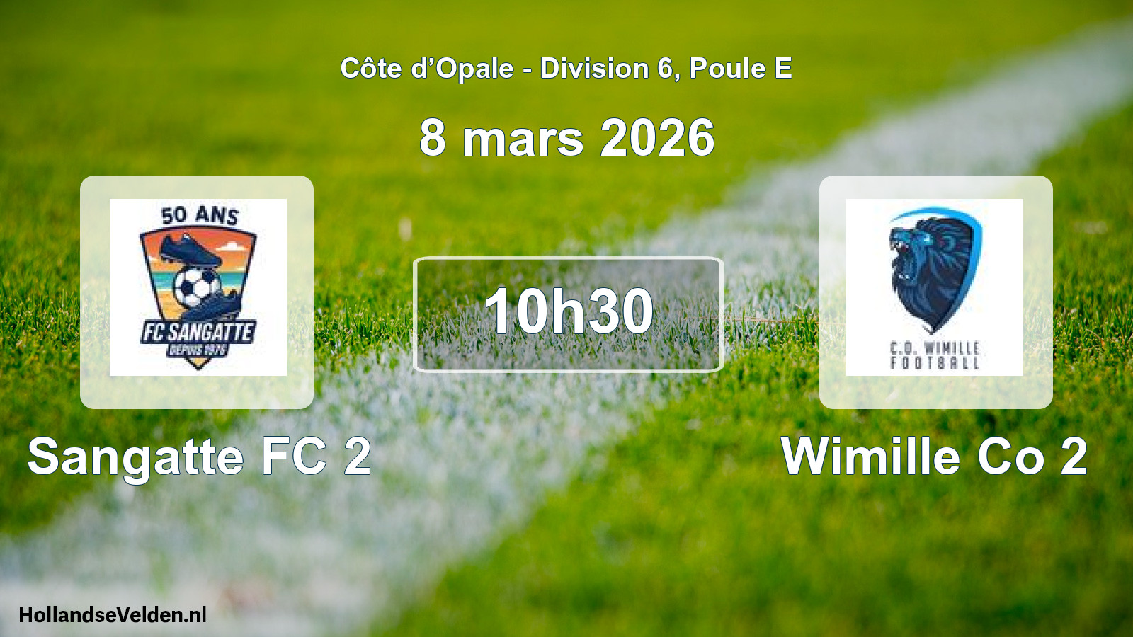 Match programmé: Sangatte FC 2 - Wimille Co 2 (8 mars 2026)