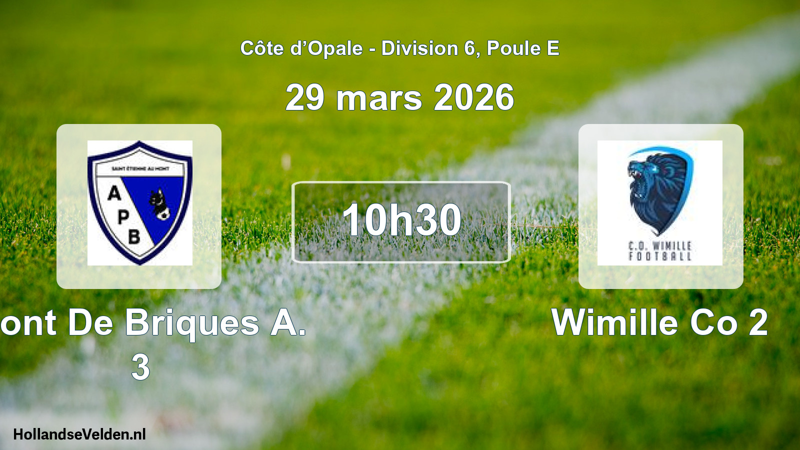 Match programmé: Pont De Briques A. 3 - Wimille Co 2 (29 mars 2026)