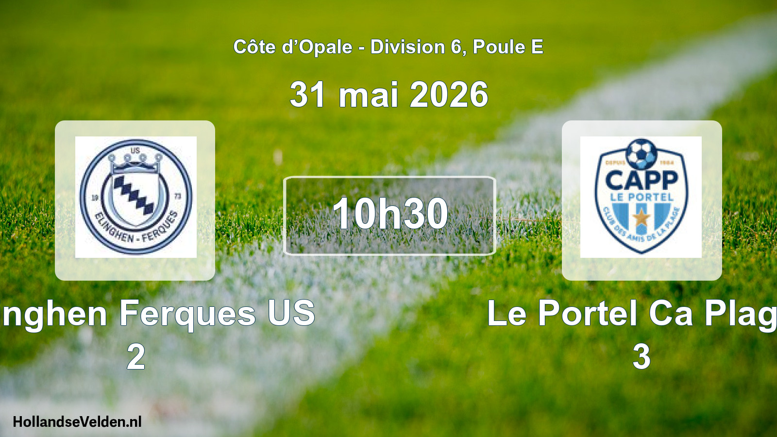 Match programmé: Elinghen Ferques US 2 - Le Portel Ca Plage 3 (31 mai 2026)