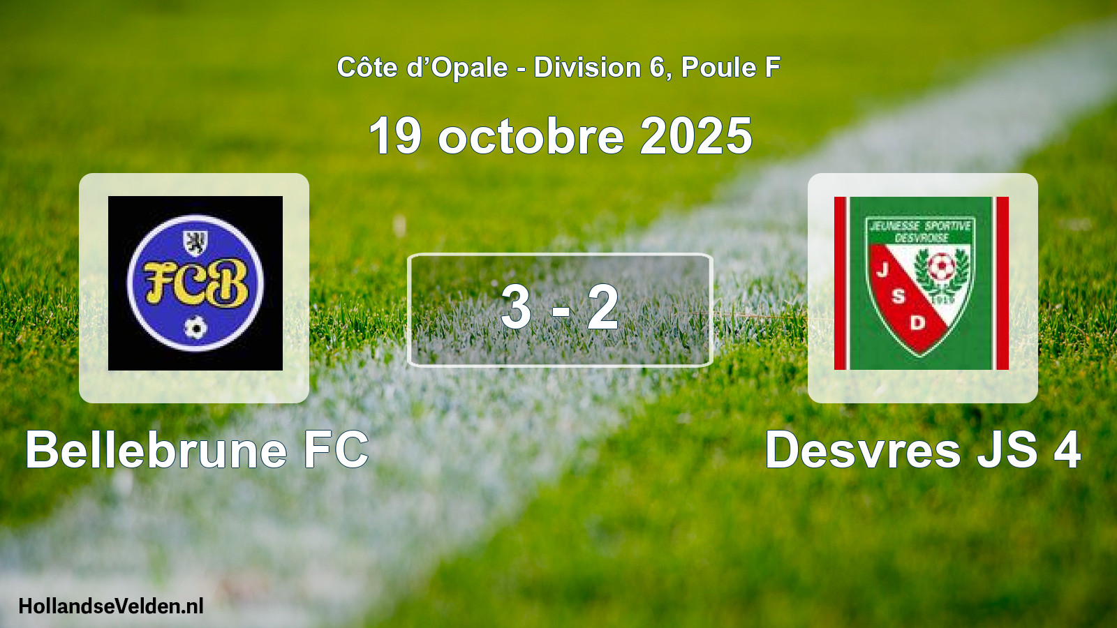 Match joué: Bellebrune FC - Desvres JS 4 3 - 2 (19 octobre 2025)