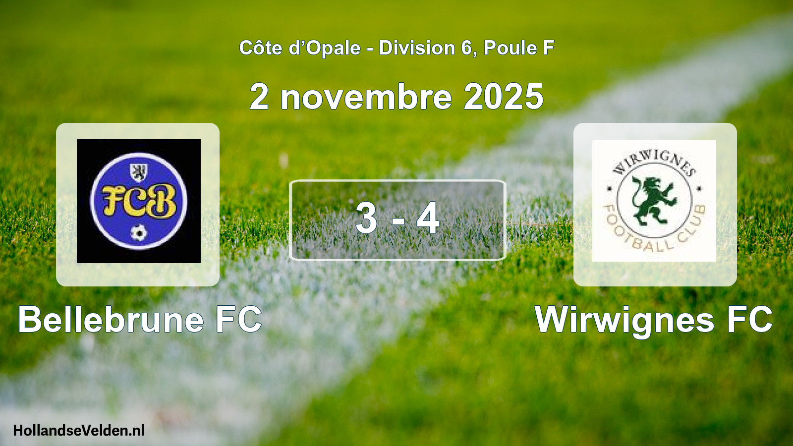Gespeelde wedstrijd: Bellebrune FC - Wirwignes FC 3 - 4 (2 november 2025)