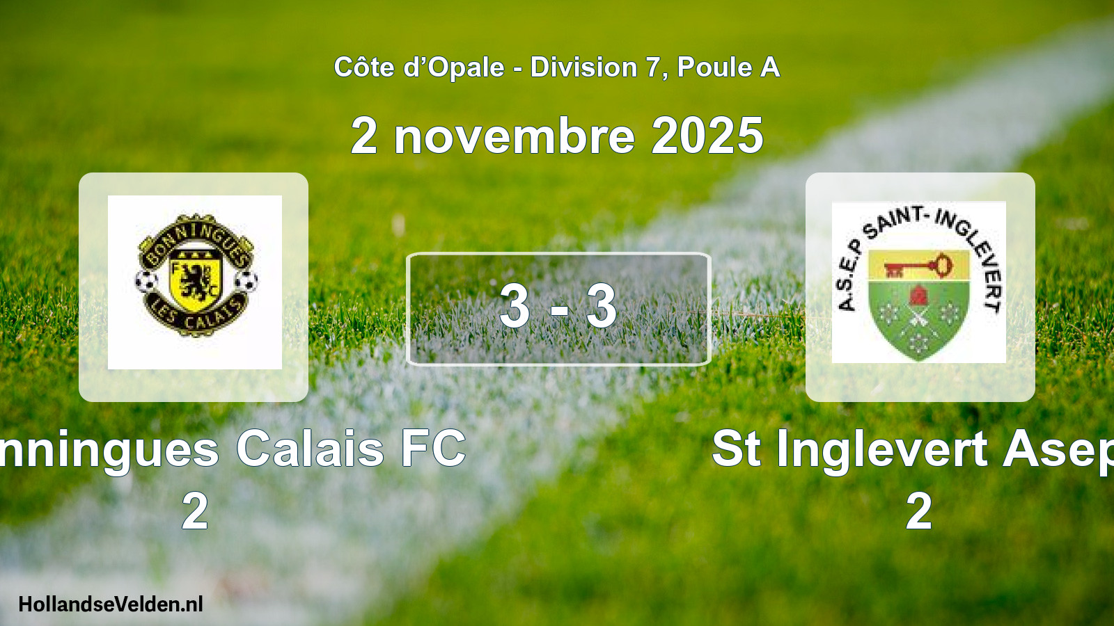 Match joué: Bonningues Calais FC 2 - St Inglevert Asep 2 3 - 3 (2 novembre 2025)
