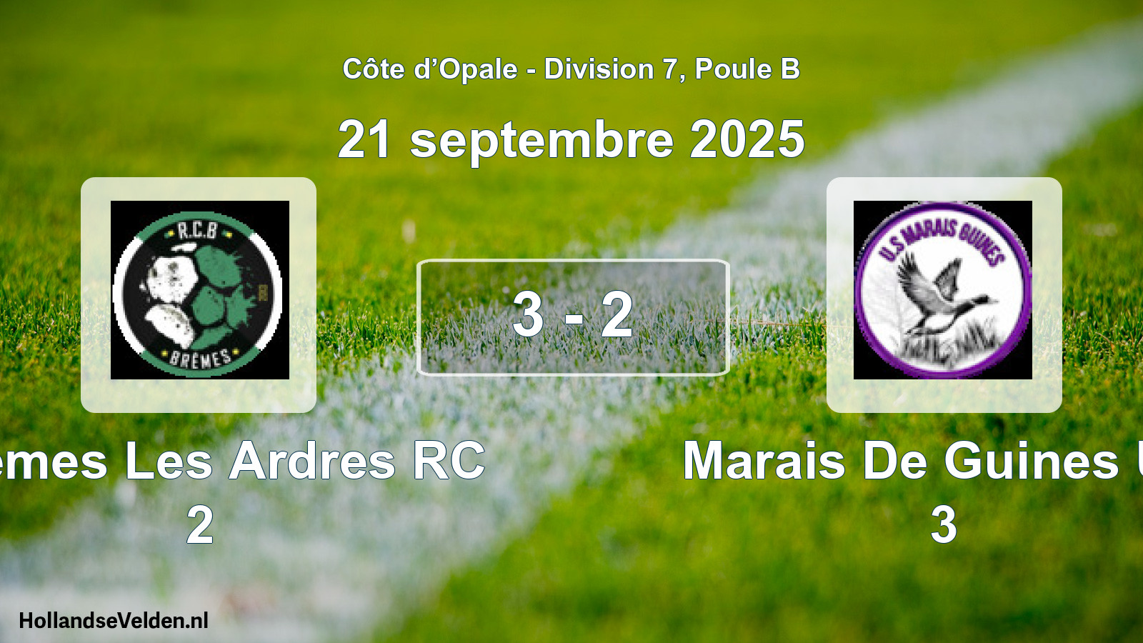 Total number of matches played: Bremes Les Ardres RC 2 - Marais De Guines US 3 3 - 2 (21 September 2025)